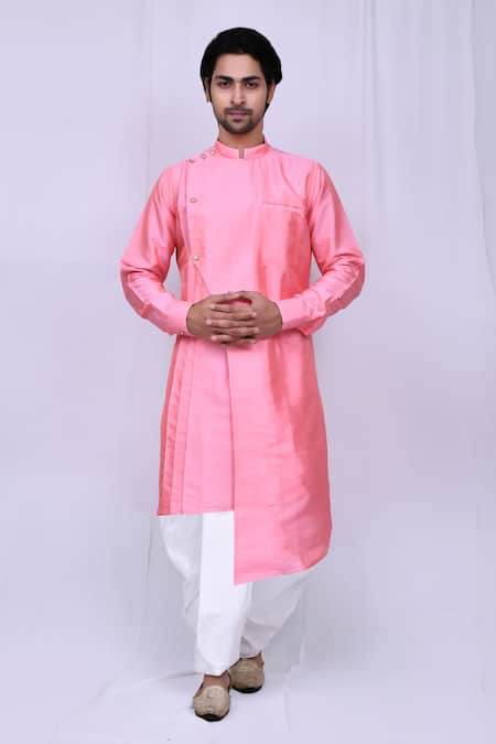 Arihant Rai Sinha Pink Art Silk Plain Asymmetric Kurta And Dhoti Pant Set