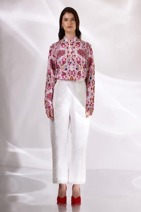 Betrue White Handloom Cotton Kashan Print Shirt