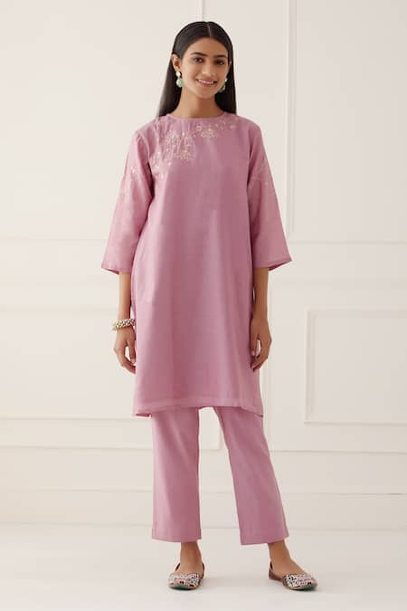 Kamaltaas Embroidered Neckline A-Line Kurta & Pant Set 