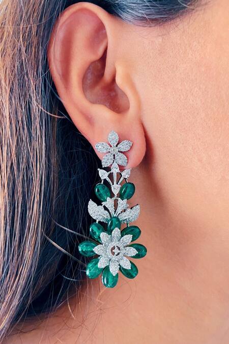 Shop_PRERTO_Green Stone Theresa Flora Carved Earrings_at_Aza_Fashions