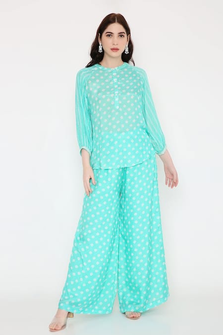 Bha sha Tiya Printed Tunic & Flared Pant Set 