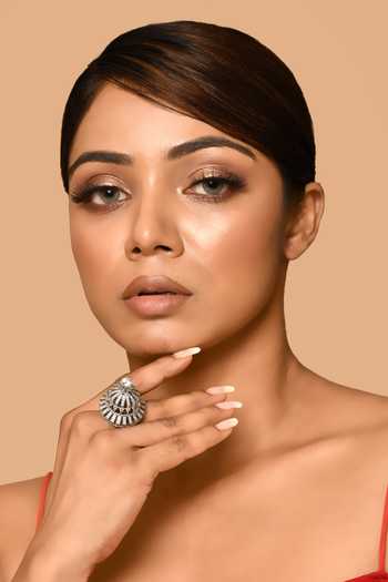 Buy Silver Plated Stones Circular Embellished Ring by Nazaakat by ...