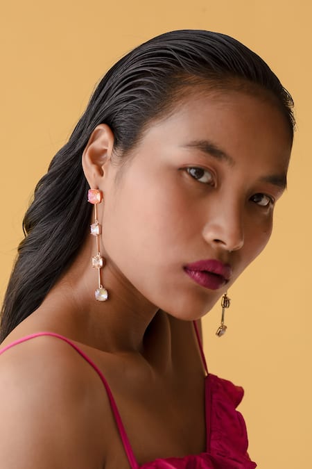 Shop Esme By Aashna Dalmia Orange Embellished Straight Lined Shaped Long Earrings at Aza Fashions Shop_Esme By Aashna Dalmia_Orange Embellished Straight Lined Shaped Long Earrings _at_Aza_Fashions