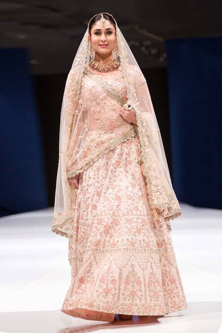 Shop Vikram Phadnis Peach Raw Silk French Knot And Mirror Work Lehenga Set at Aza Fashions Shop_Vikram Phadnis_Peach Raw Silk French Knot And Mirror Work Lehenga Set_at_Aza_Fashions