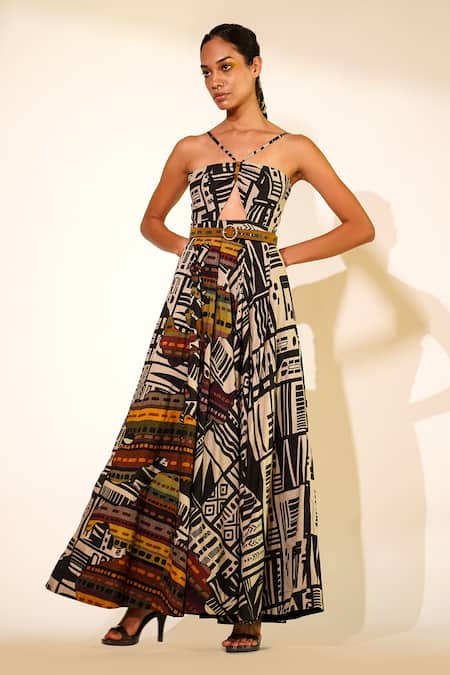Nikita Mhaisalkar Front Cut-Out Printed Gown 