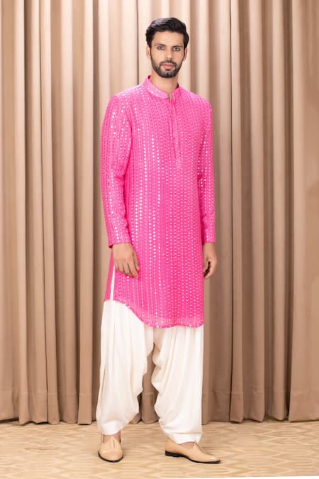 Ankit V Kapoor Pink Pure Georgette Embroidered Mirror Work Yasir Kurta Set 