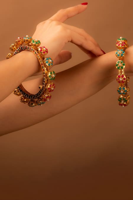 Tizora Stone Studded Pacheli Bangles - Set of 2 