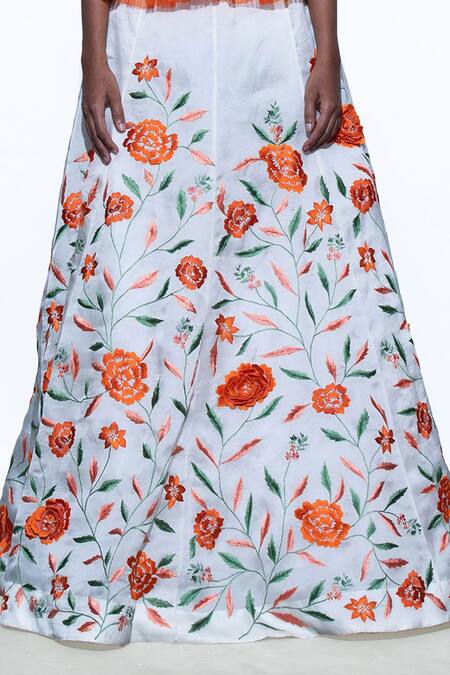 Shop Shriya Som White Organza V Neck Pleated Top And Embroidered Skirt Set Online at Aza Fashions Shop_Shriya Som_White Organza V Neck Pleated Top And Embroidered Skirt Set _Online_at_Aza_Fashions