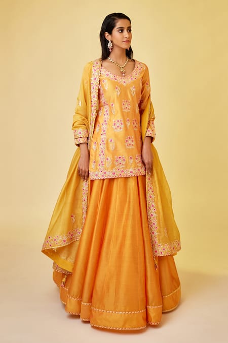 Shyam Narayan Prasad Chanderi Silk Embroidered Kurta Skirt Set 