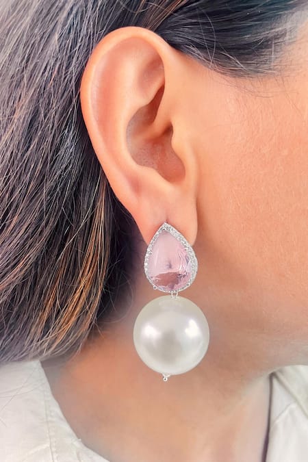 Buy KuberBox 14KT Yellow Gold Diamond Dangling Pearl Drop Earrings for  Women at Amazon.in