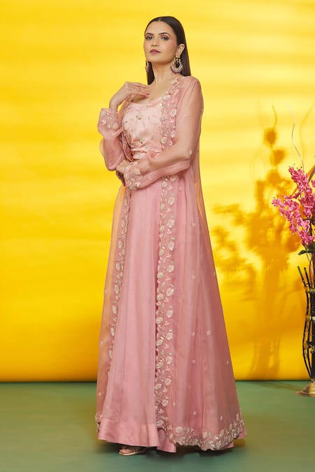 Buy Stylish Party Wear Pink Georgette Lehenga Choli with Jacket Online
