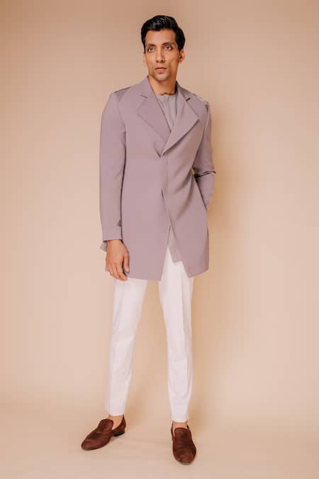 Tisa - Men Grey Jacket Viscose Polyester Embroidered Cut Dana Work Kurta Set 