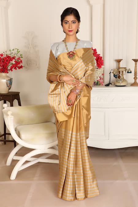 Sheela Suthar Gold Zari Tissue Swara Saree With Running Blouse 