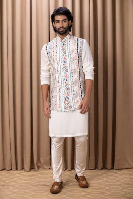 Buy Benstoke Mens Silk Kurta Pajama with Printed Nehru Jacket (Set of 3)  online