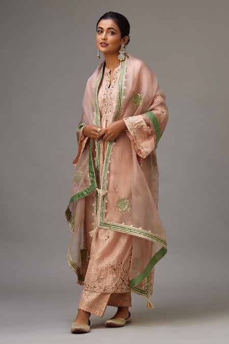 KORA Silk Embroidered Straight Kurta Set 