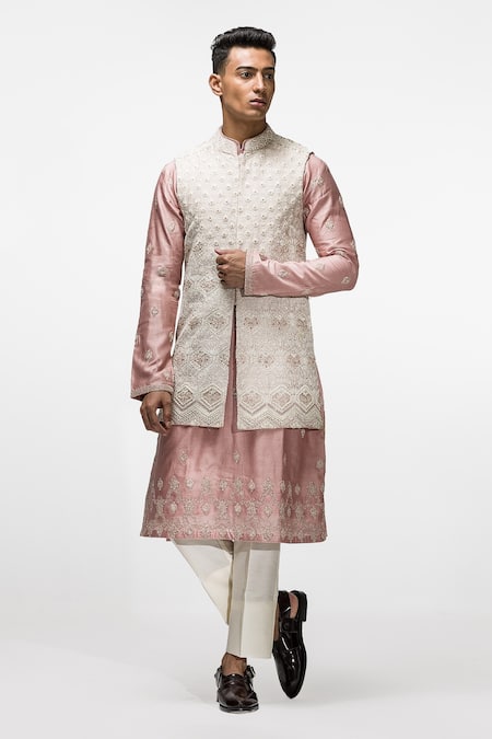 Asuka Resham Embroidered Raw Silk Bundi & Kurta Set 