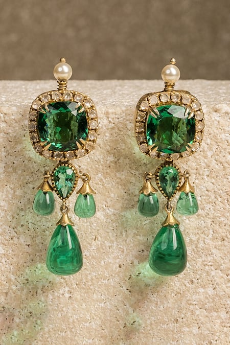 Bridal Earring  Buy Emerald  Uneven Pearl Drop Diamond Earrings For Women