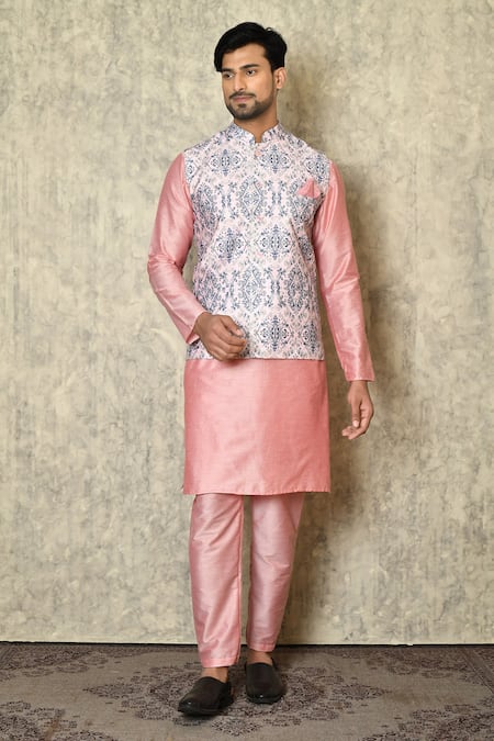 Samyukta Singhania Pink Cotton Silk Printed Mughal Bundi And Kurta Set