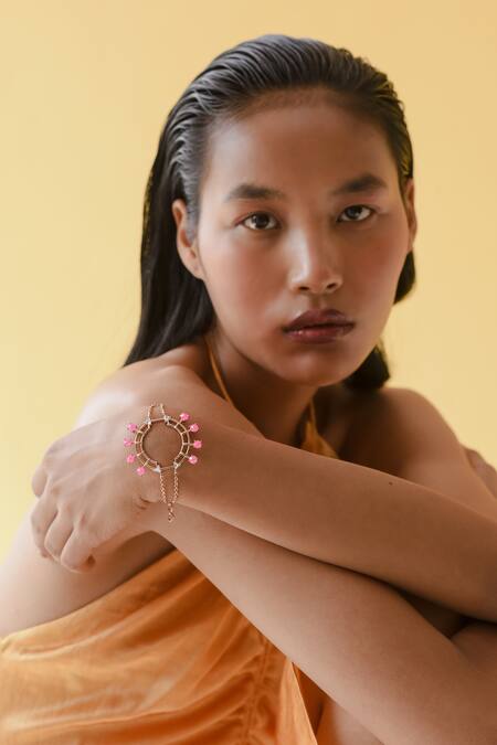 Shop Esme By Aashna Dalmia Pink Embellished Swarovski Bracelet at Aza Fashions Shop_Esme By Aashna Dalmia_Pink Embellished Swarovski Bracelet _at_Aza_Fashions