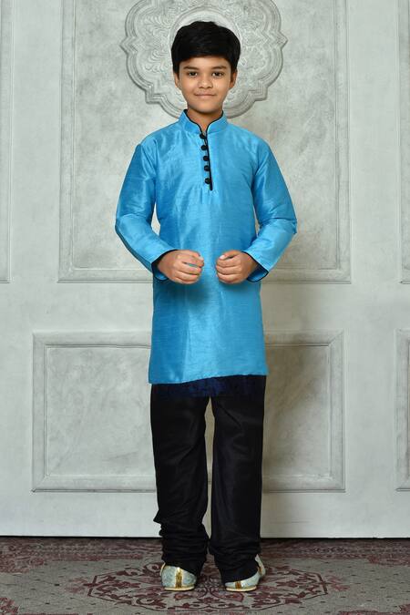 Arihant Rai Sinha Blue Dupion Art Silk Plain Mandarin Collar Straight Kurta 