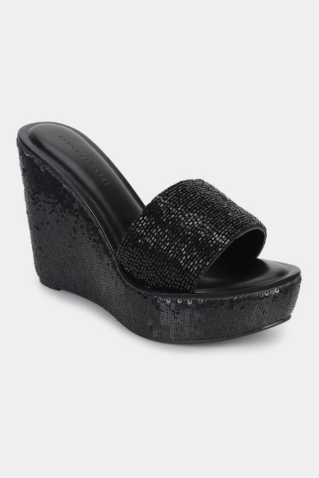 Aanchal Sayal Black Embroidered Lucid Sequin And Cutdana Wedges
