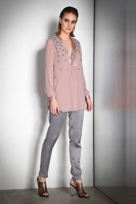 Rohit Gandhi + Rahul Khanna Lapel Collar Embellished Top 