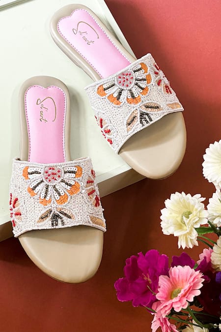 Soleart Flower Power Hand Embroidered Sliders 