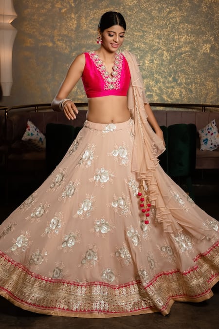 Priti Sahni Floral Sequin Embroidered Lehenga Set 