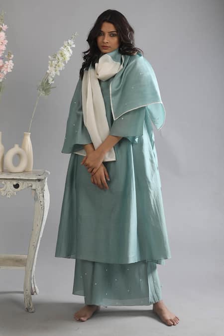 KHAT Green Polka Pattern Chanderi Silk Kurta Set 