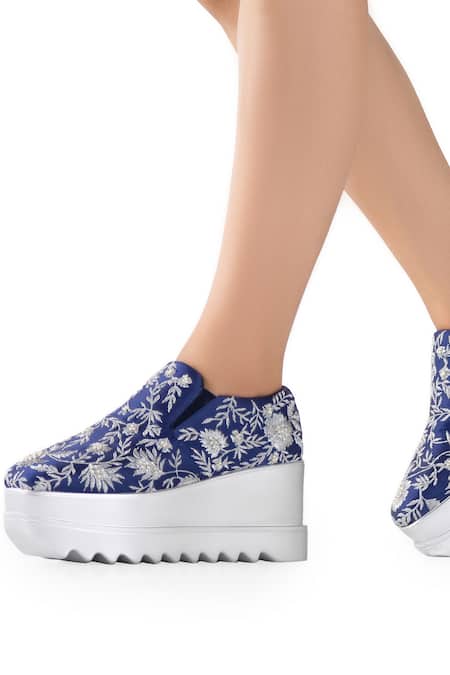 Shop Anaar Blue Celestial Embroidered Sneaker Wedges Online at Aza Fashions Shop_Anaar_Blue Celestial Embroidered Sneaker Wedges _Online_at_Aza_Fashions