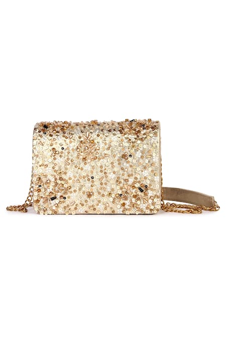 Buy The Purple Sack Gold Embroidery Leather Rectangle Shaped Clutch at Aza Fashions Buy_The Purple Sack_Gold Embroidery Leather Rectangle Shaped Clutch _at_Aza_Fashions