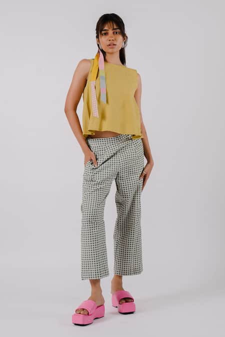 Tussah by Siddhi Shah Cotton Small Checkered Print Pant 