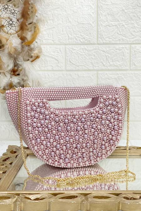 Buy Pink Embellished Pearl Clutch With Sling by Kainiche by Mehak