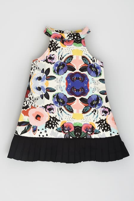 LA Dee DA Multi Color Cotton Abstract Floral Print Dress 