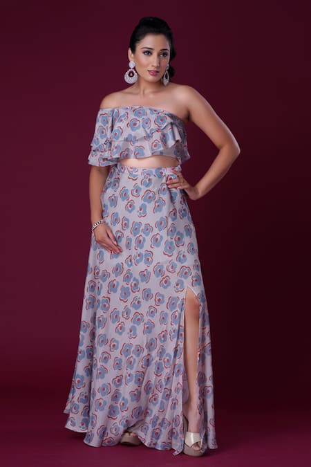 Amani Retro Flower Print Top & Skirt Set 