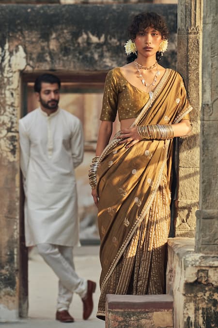 Taisha Green Silk V-neck Pure Katan Blouse 