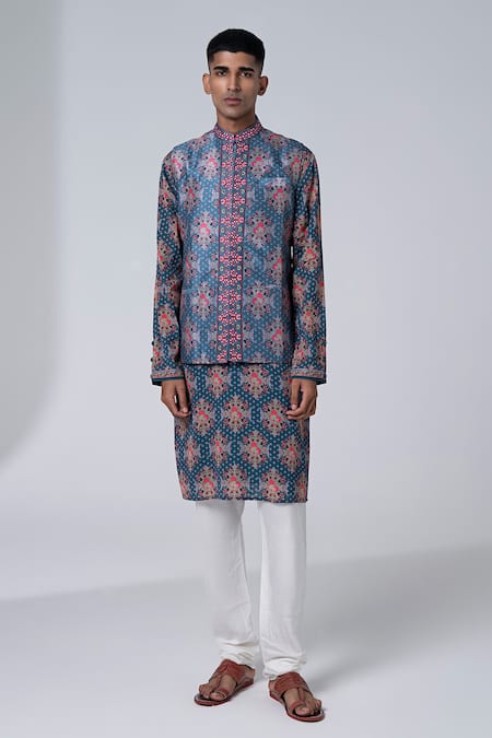 Siddhartha Bansal Gray Silk Embroidery Paisley Printed Dupion Bundi 