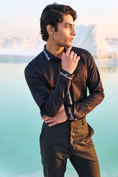 Shop_Dash And Dot_Black Cotton Embroidery Organic Scalloped Shirt _Online_at_Aza_Fashions