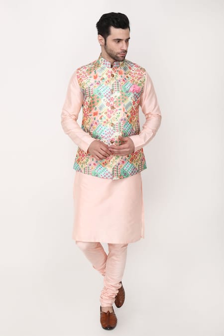 Manish Nagdeo Printed Bundi Jacket & Kurta Set 