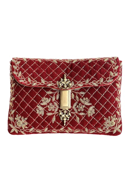 Kokommo Delphine Quilted Velvet Embroidered Clutch 