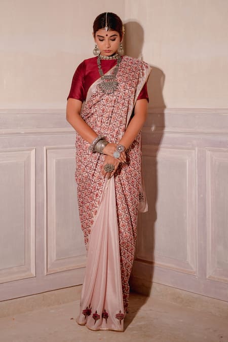 Buy The Home Affair Pink Chiffon, , Satin And Floral Print Saree With Blouse Online at Aza Fashions Buy_The Home Affair_Pink Chiffon, , Satin And Floral Print Saree With Blouse _Online_at_Aza_Fashions