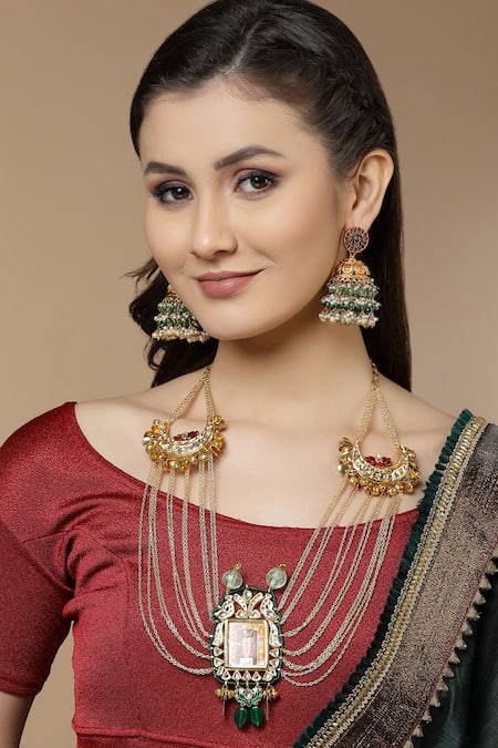 Shop Dugran By Dugristyle Multi Color Temple Pendant Necklace at Aza Fashions Shop_Dugran By Dugristyle_Multi Color Temple Pendant Necklace _at_Aza_Fashions