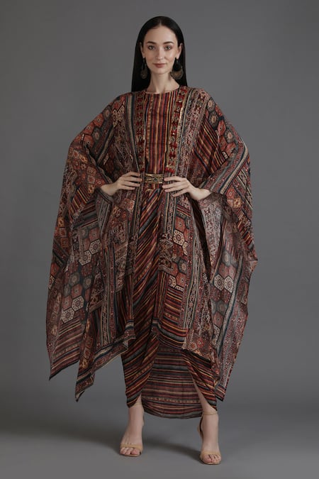 Preeti S Kapoor Mahira Mosiac Print Cape With Dhoti Dress 