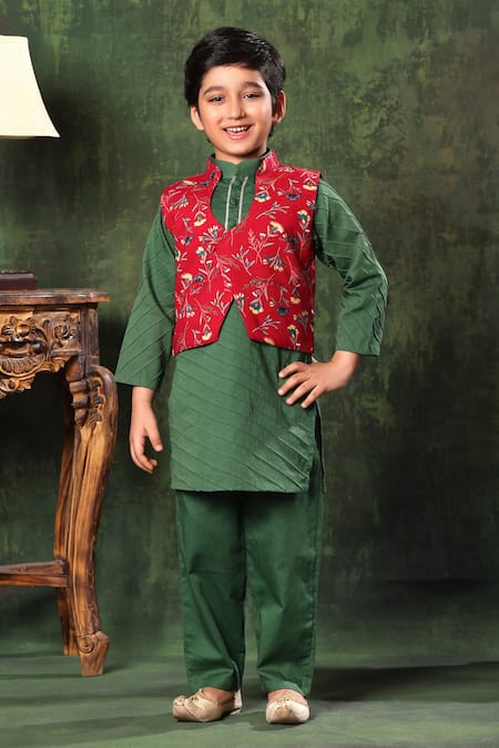 Neelegagan Boys Floral Print Jacket And Kurta Pajama Set | The Mom Store
