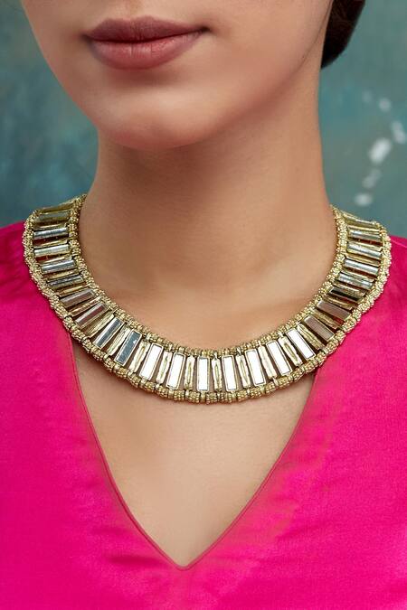 House Of Tuhina Gold Plated Mirror Studded Qabeela Necklace
