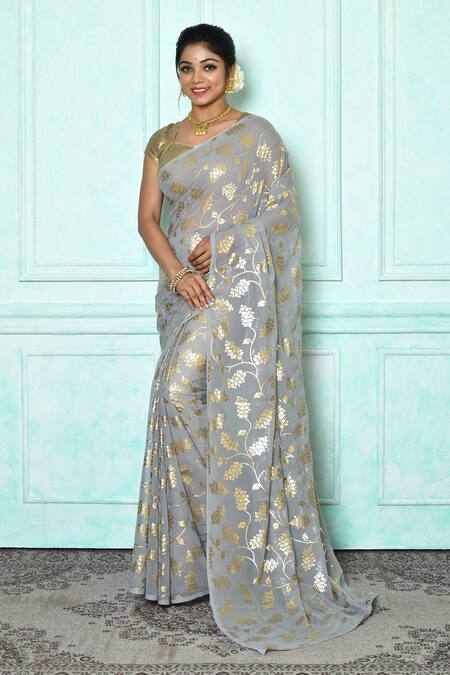 Nazaakat by Samara Singh Grey Georgette Woven Floral Jali Pattern Saree