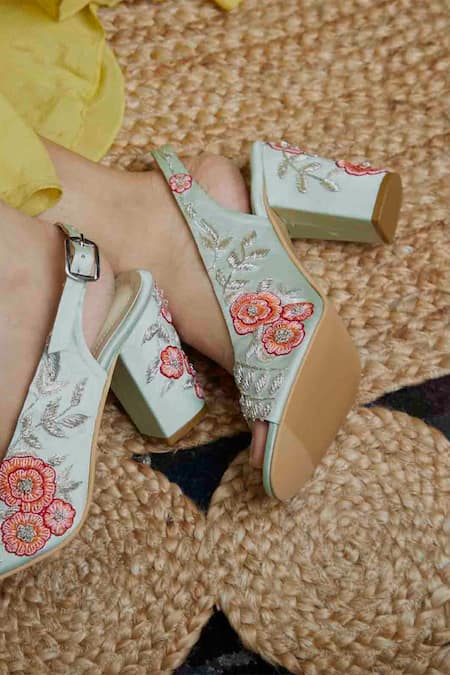 Tiesta Leaf Hand Embroidered Block Heels 