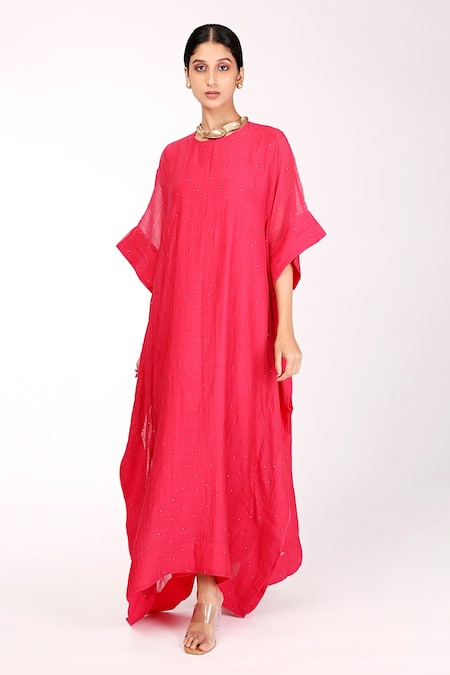 Komal Shah Pink Inner  Butter Crepe, Kaftan  Chanderi Badla, Mukaish Round Embroidered 
