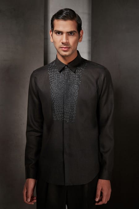 Rohit Gandhi + Rahul Khanna Linen Applique Embroidered Shirt 