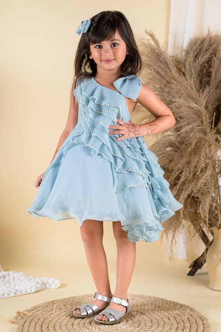 Buy Blue Viscose Organza Hand Embroidered Pearl Dress For Girls by Ba Ba Baby  clothing co Online at Aza Fashions.
